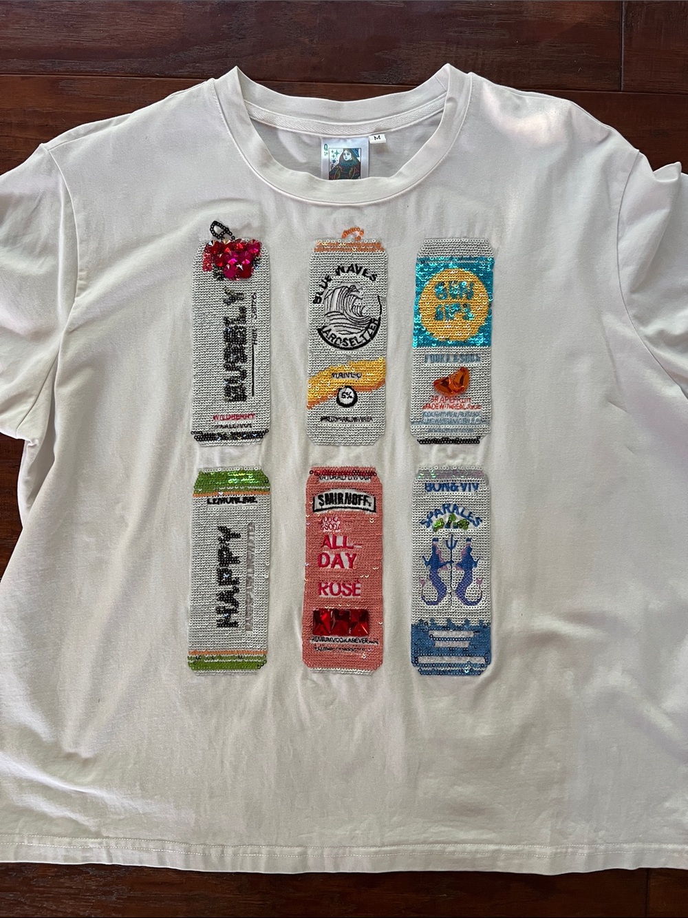 Queen of Sparkles White Sequin Beverage Tee - M